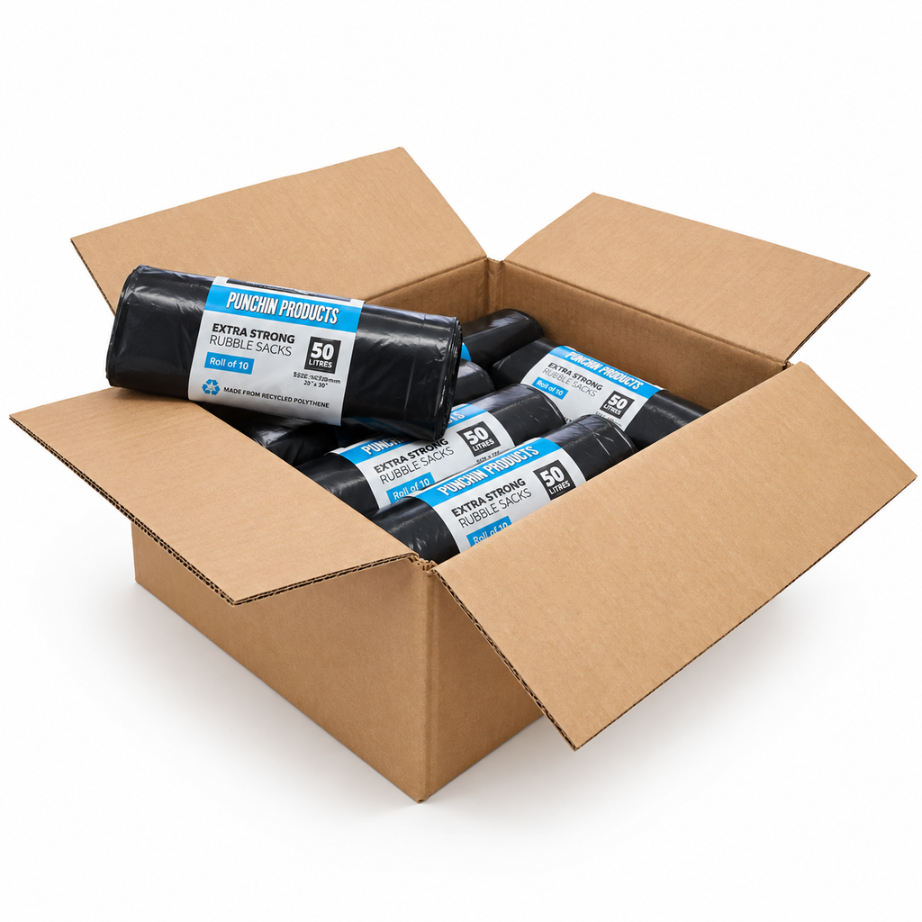 Punchin BLACKRUBBLE200 Black Heavy-Duty Rubble Sacks 50L (20 Rolls of 10)