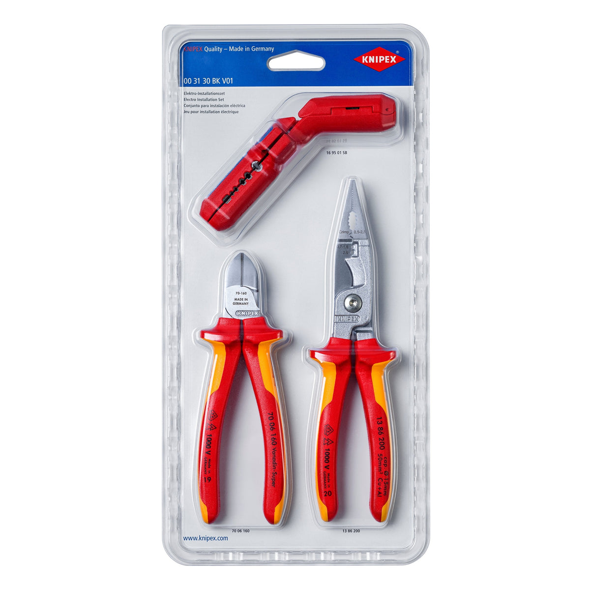 Knipex 00 31 30 BK V01 Electrical Installations Set (3 Piece) (Blister)