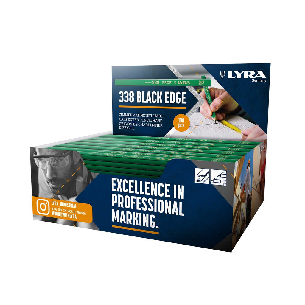 Lyra L4291103 338 PROFI Black Edge 10H Carpenters' Pencil 180mm Display (Box of 100)