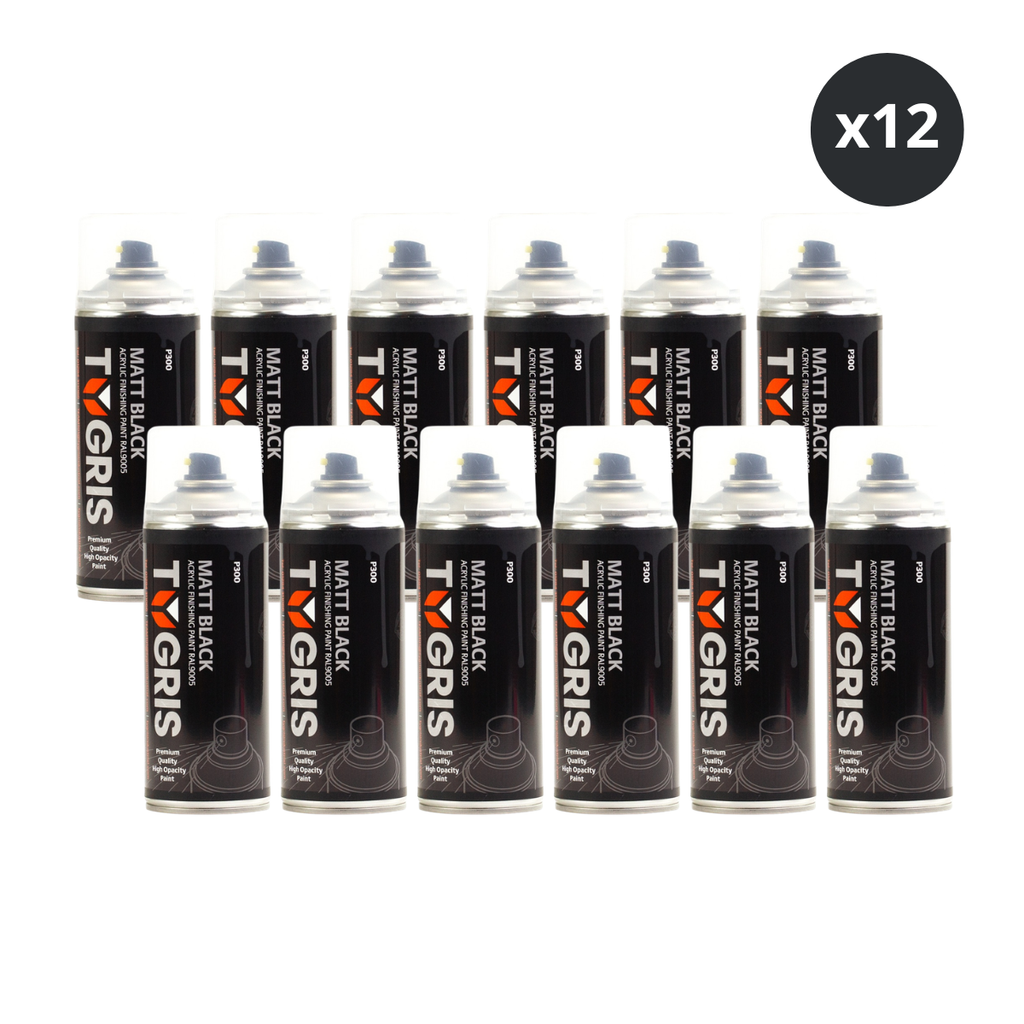 Tygris P300 Matt Black Paint 400ml (RAL9005) - Box of 12 