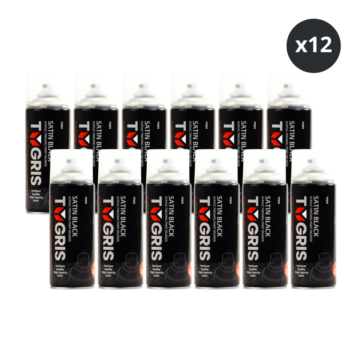 Tygris P301 Satin Black Paint 400ml (RAL9005 ) - Box of 12 