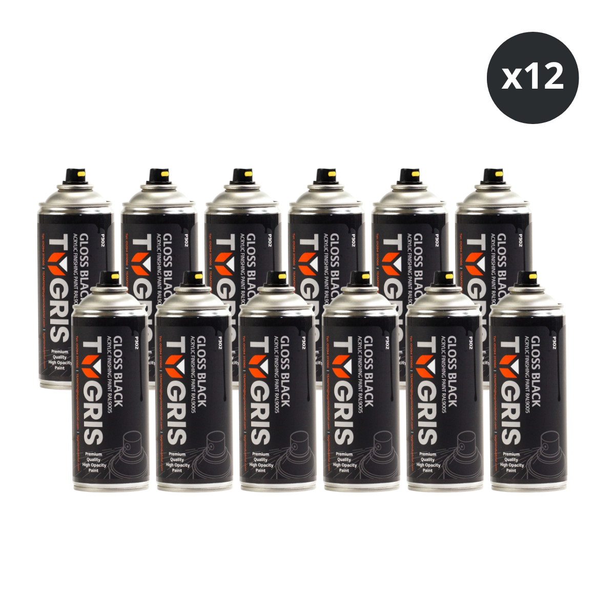 Tygris P302 Gloss Black Paint 400ml (RAL9005) - Box of 12 