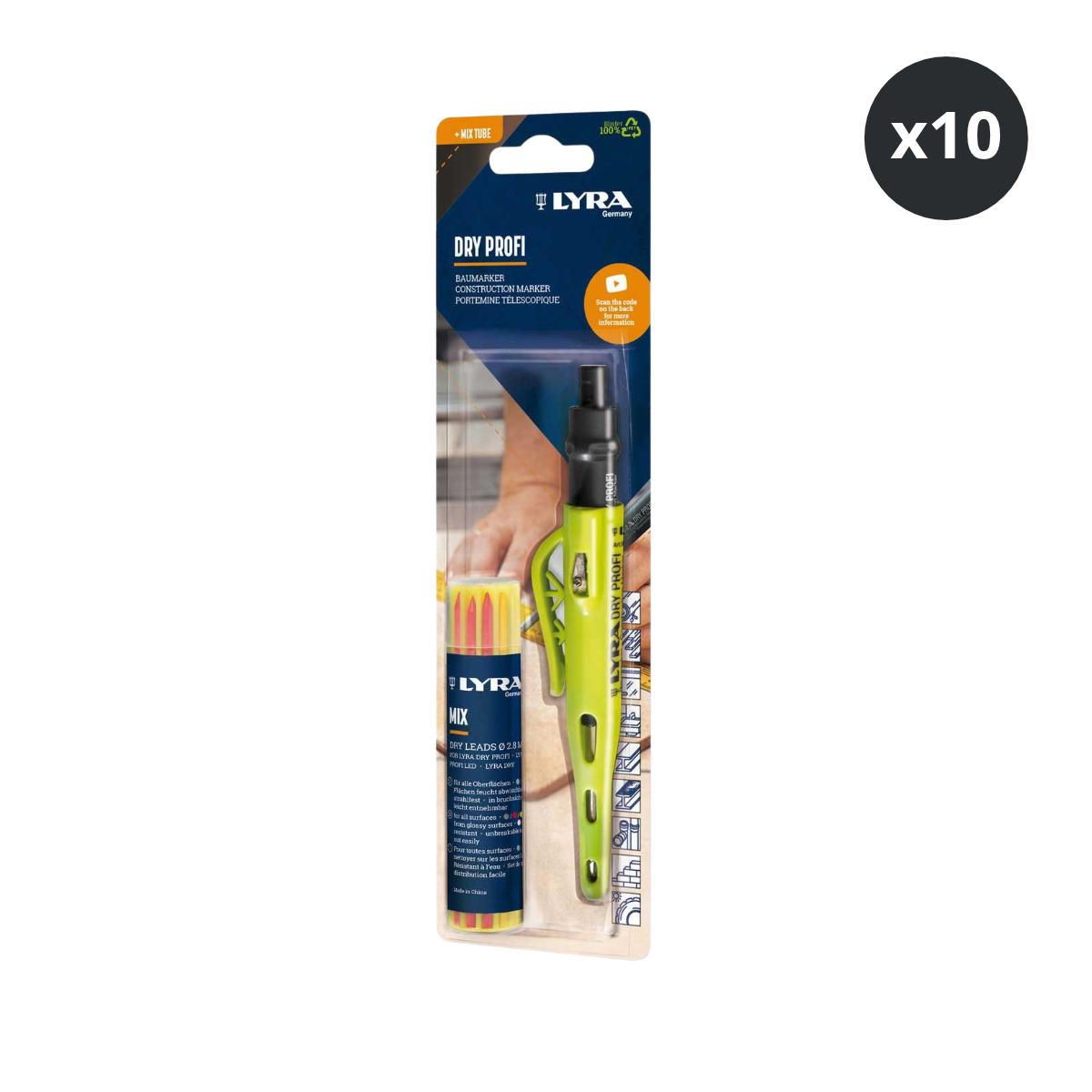 LYRA L4498102 DRY PROFI Construction Marker with Assorted Refill Mix (Box of 10)