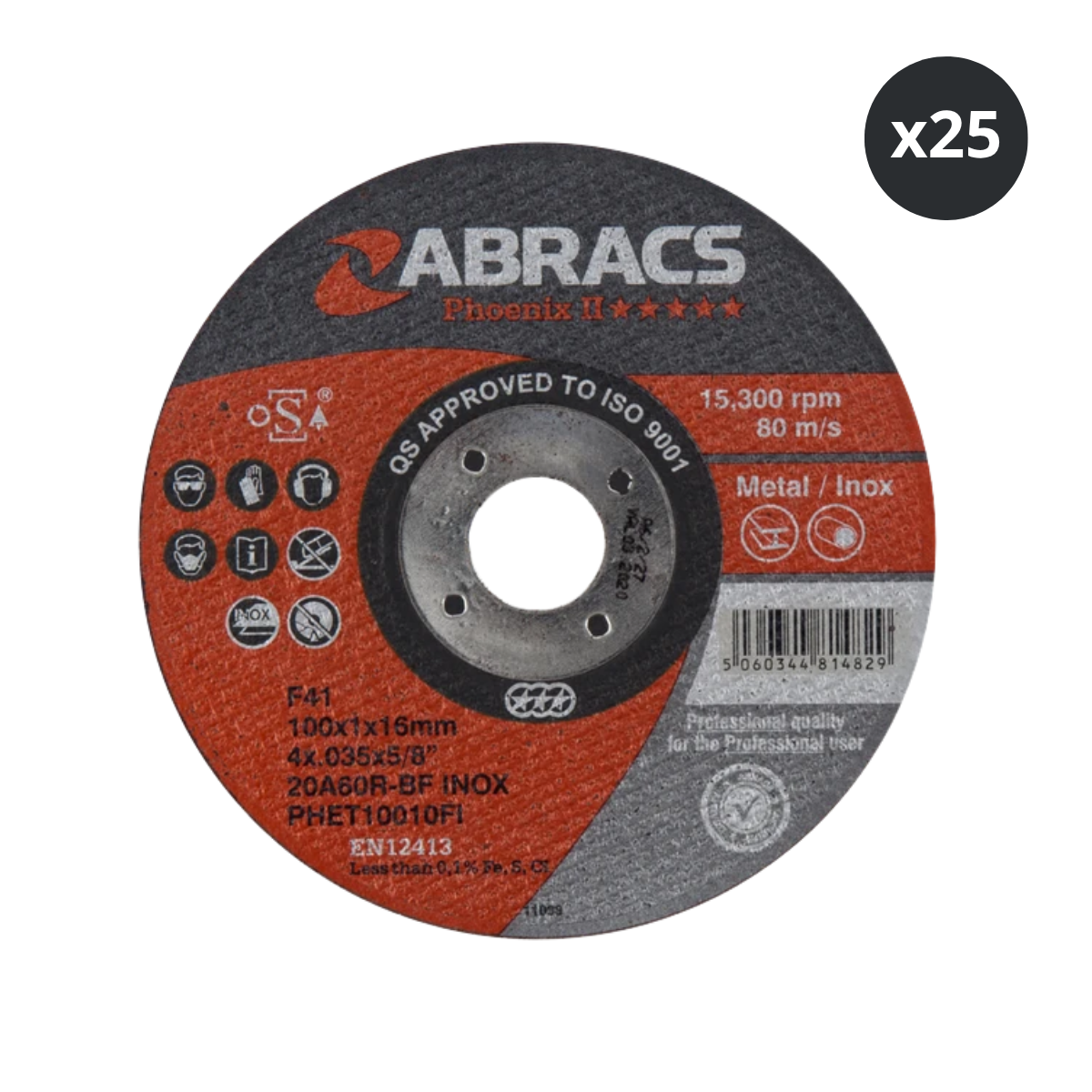Abracs PHET11510FI Phoenix II Extra Thin Cutting Discs 115 x 1 x 22mm (25 Pack)