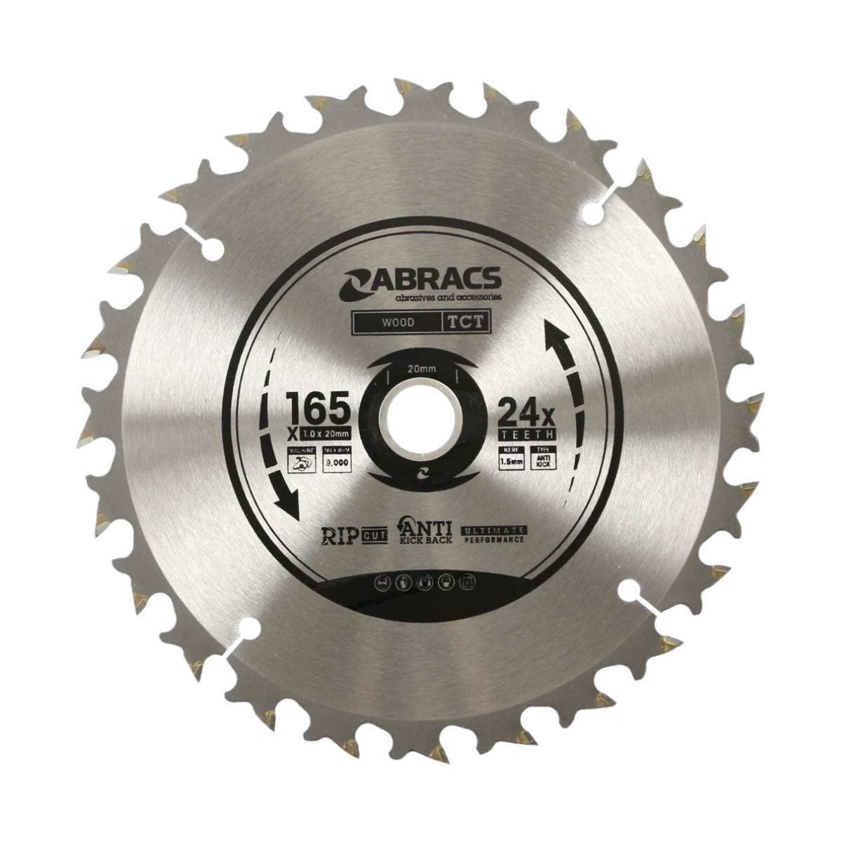 Abracs TCTWN16524 TCT Wood with Nails Circular Saw Blade 165 x 20mm 24T