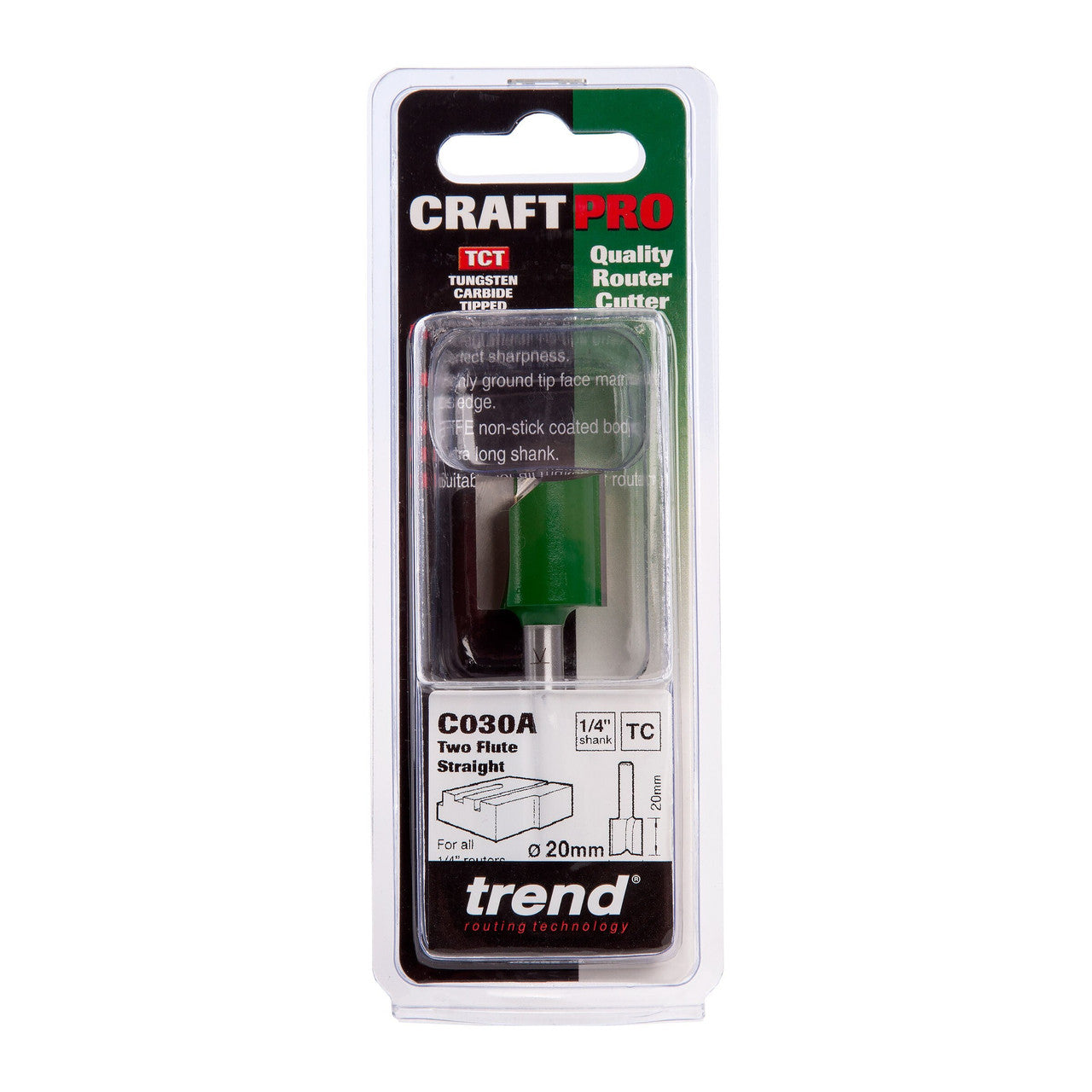 Trend C030AX1/4TC Two Flute Cutter 20mm Diameter