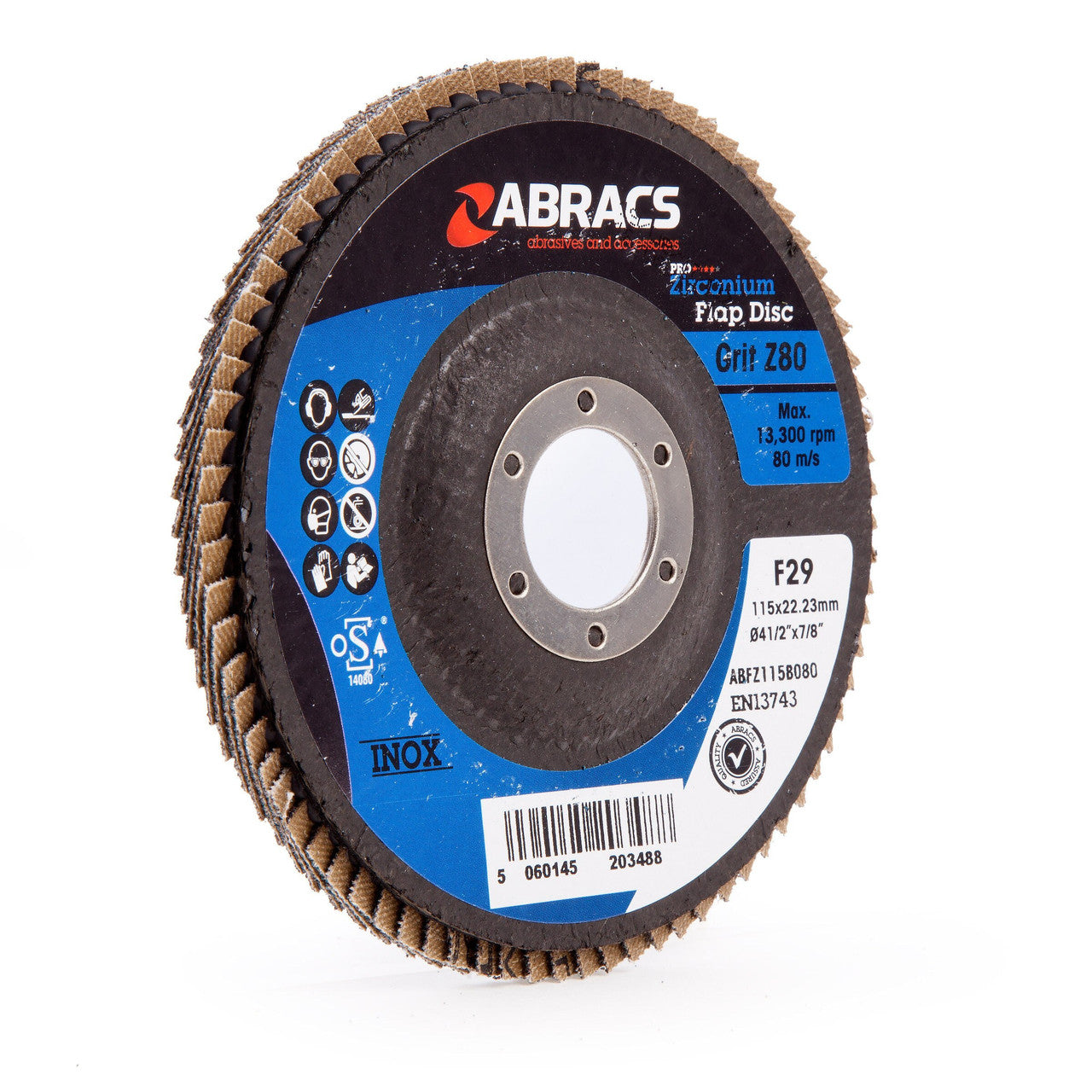 Abracs ABFZ115B080 Pro Zirconium Flap Disc 80 Grit x 115mm (Pack of 5)