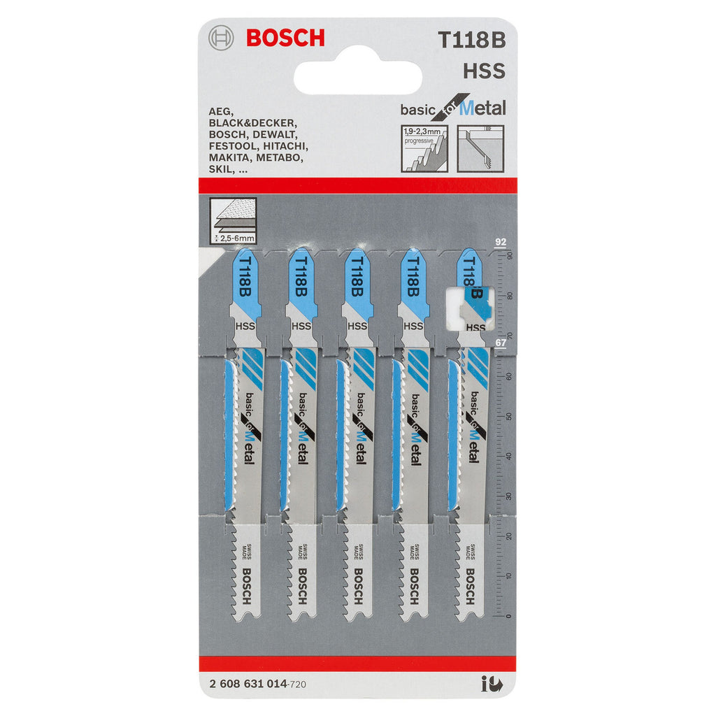 Bosch T118B Basic Jigsaw Blade for Metal 92mm (Pack of 5)
