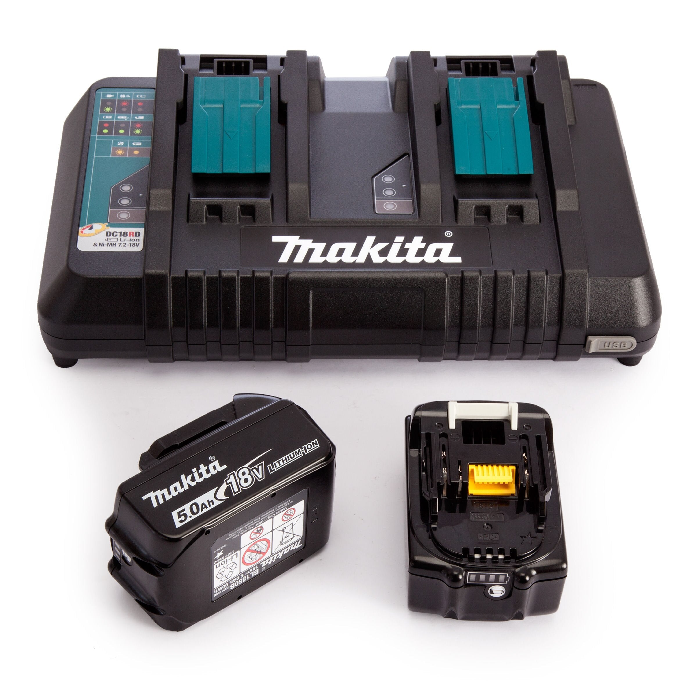 Makita 18V 2 BL1850B 5.0Ah Batteries & DC18RD Charger Set