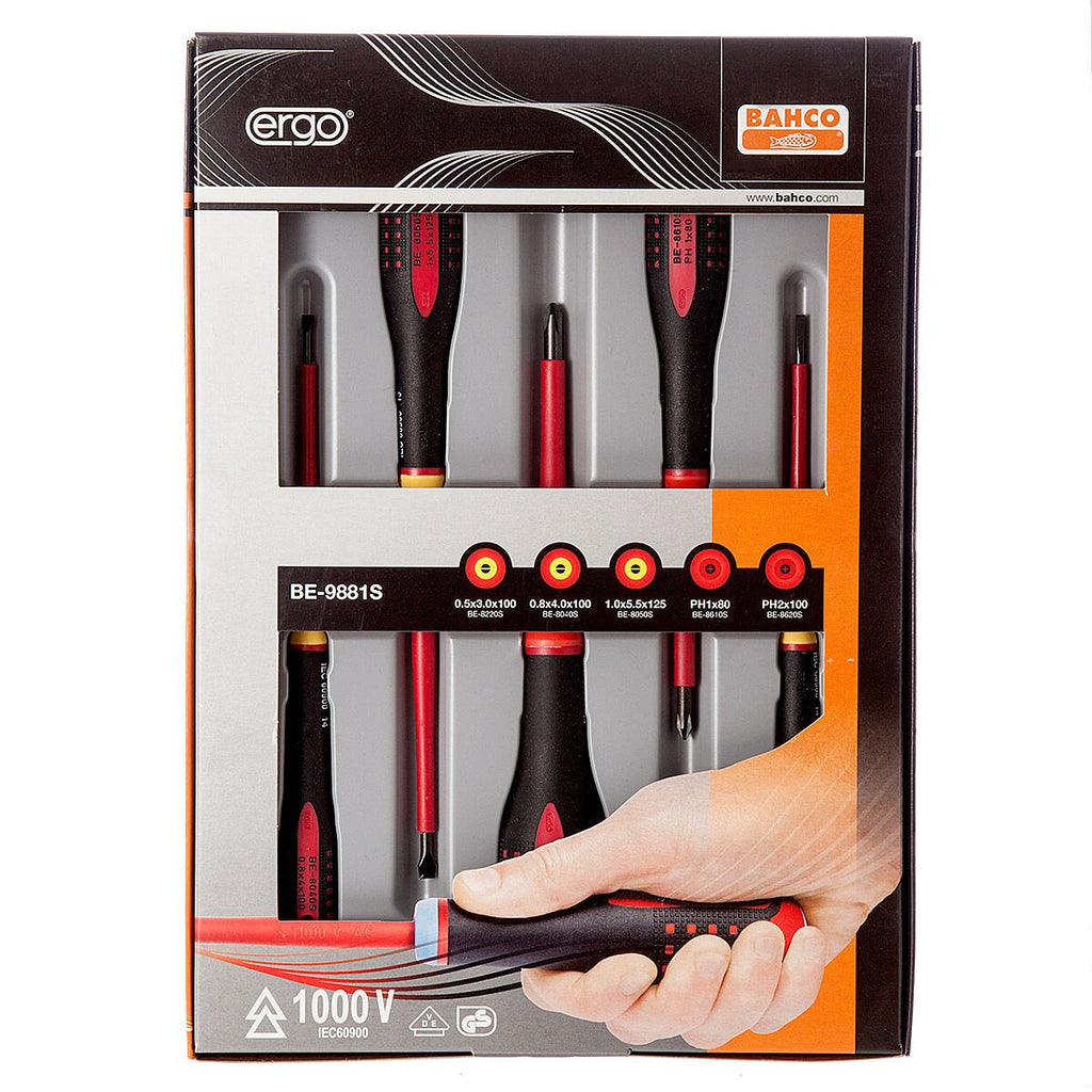 Bahco BE-9881S Insulated Ergo VDE Slotted/Phillips Screwdriver Set (5 Piece)