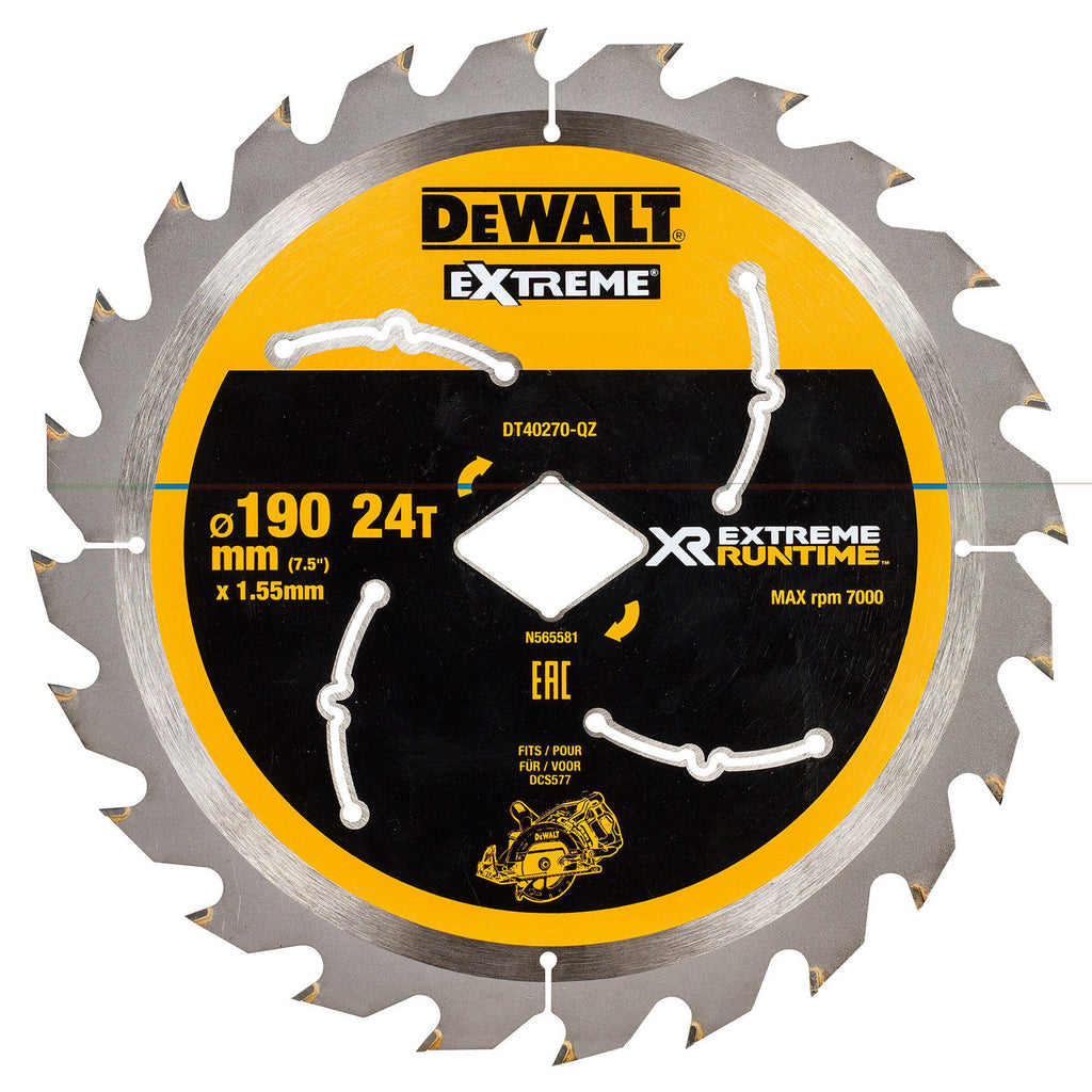 Dewalt DT40270 EXTREME RUNTIME Diamond Bore Circular Saw Blade 190mm x 24T
