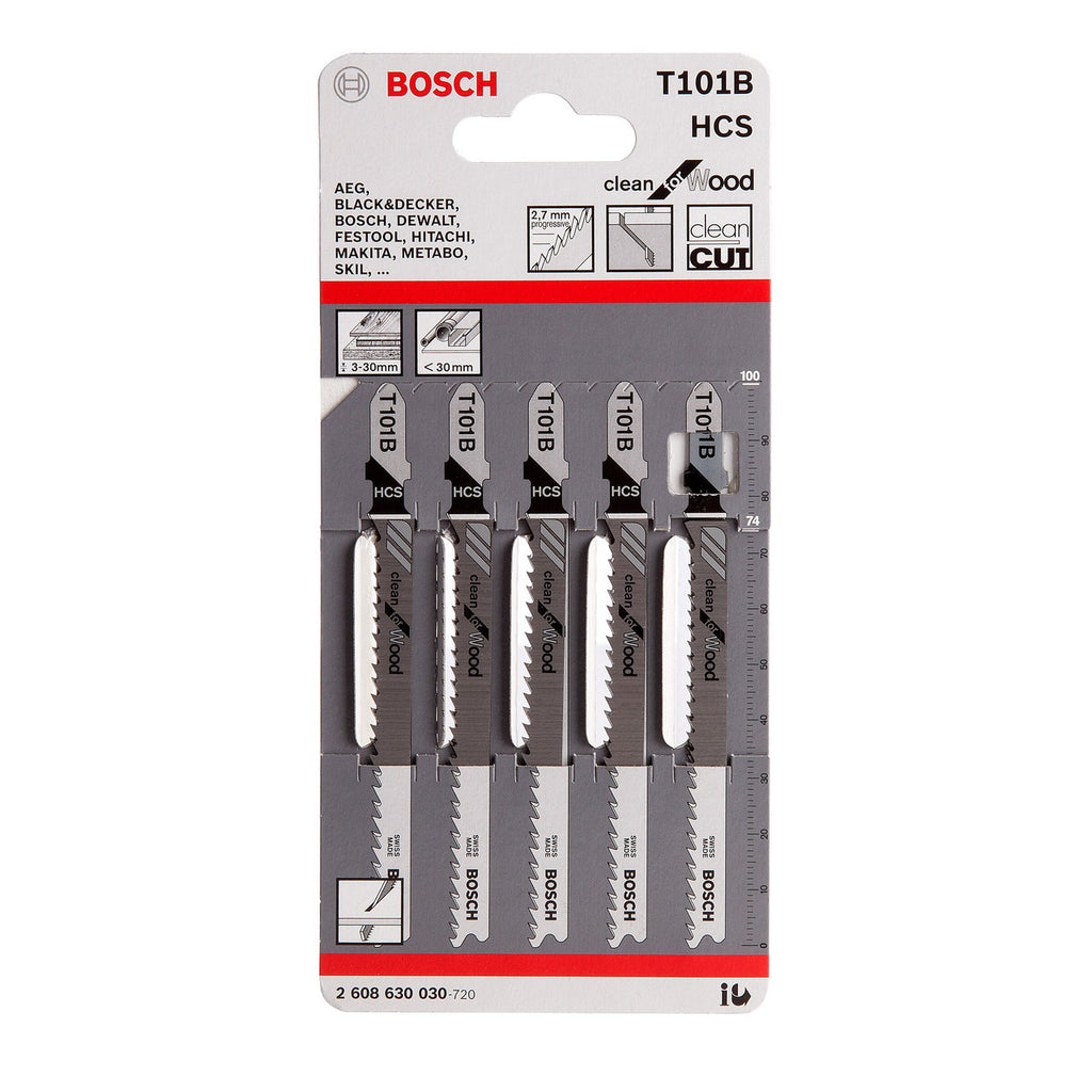 Bosch T101B Clean Jigsaw Blade for Wood 100mm (Pack of 5)