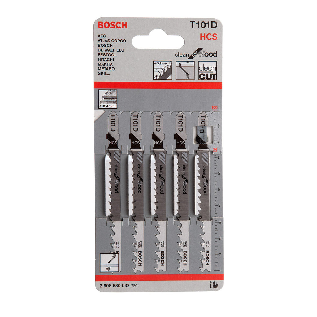 Bosch T101D Clean Jigsaw Blade for Wood 100mm (Pack of 5)