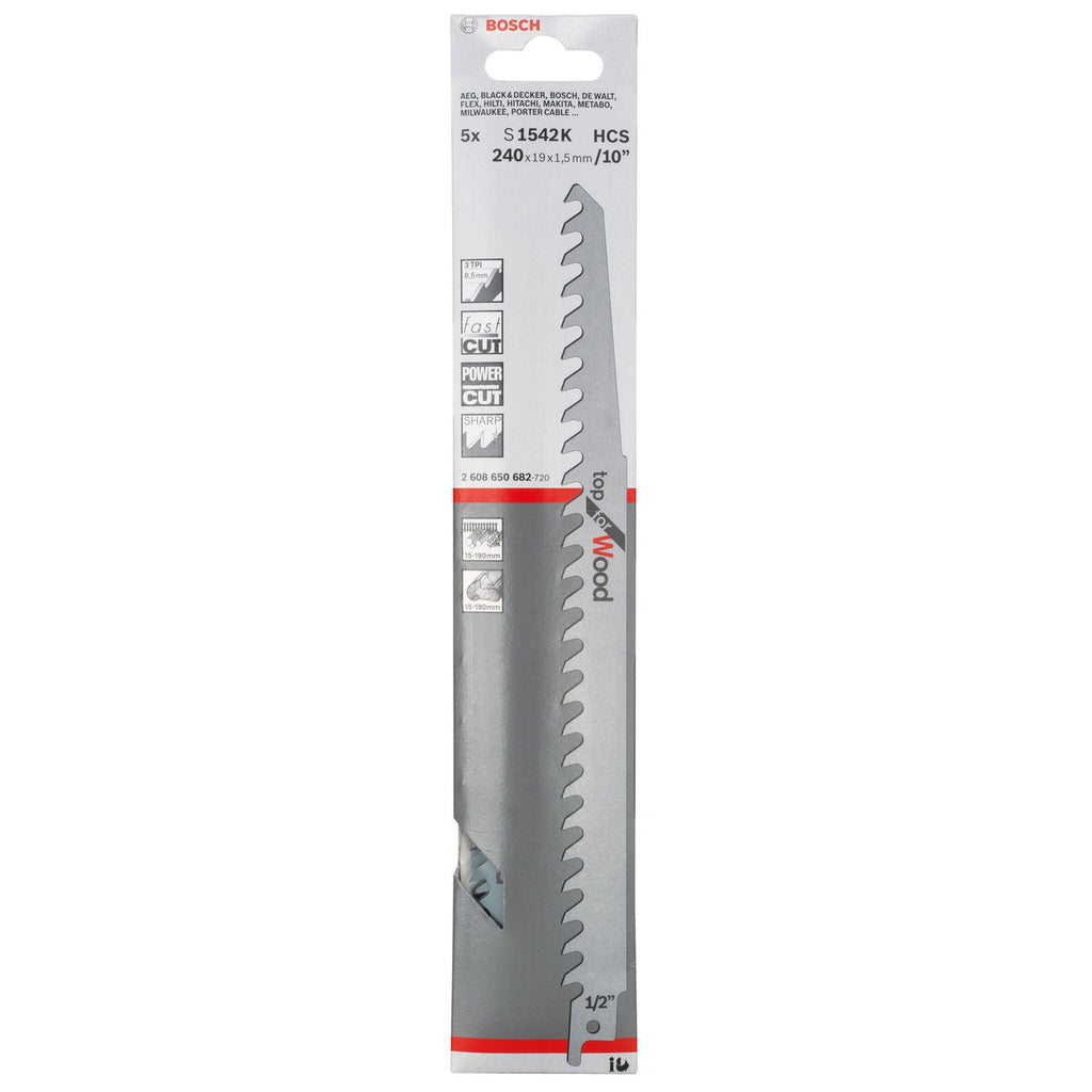 Bosch S1542K Top Reciprocating Saw Blade for Wood 240mm (Pack of 5)