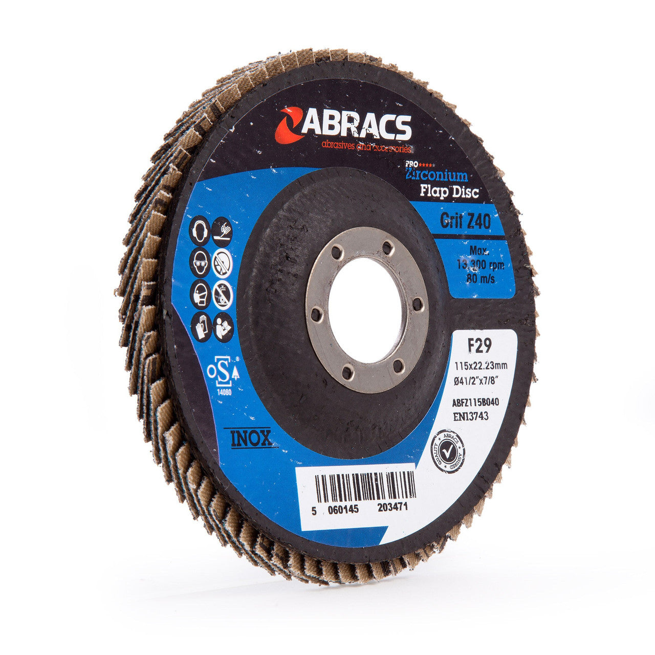 Abracs ABFZ115B040 Pro Zirconium Flap Disc 40 Grit x 115mm (Pack of 5)
