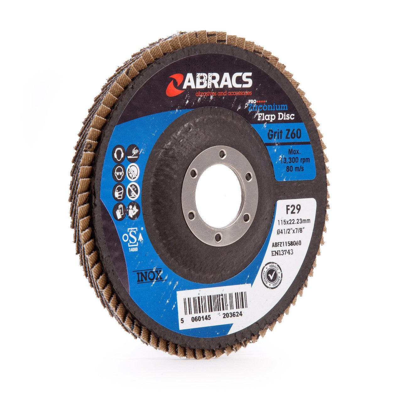 Abracs ABFZ115B060 Pro Zirconium Flap Disc 60 Grit x 115mm (Pack of 5)