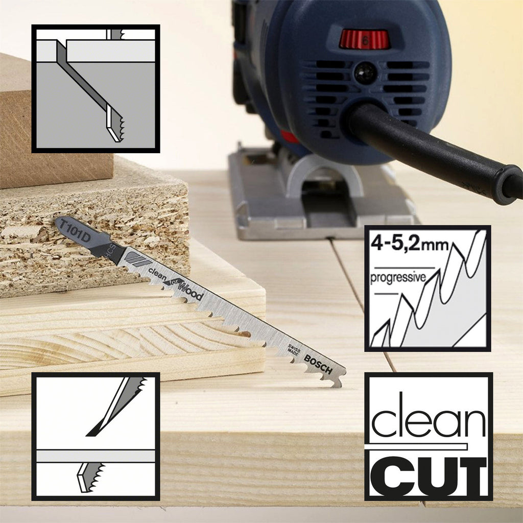 Bosch T101D Clean Jigsaw Blade for Wood 100mm (Pack of 5)