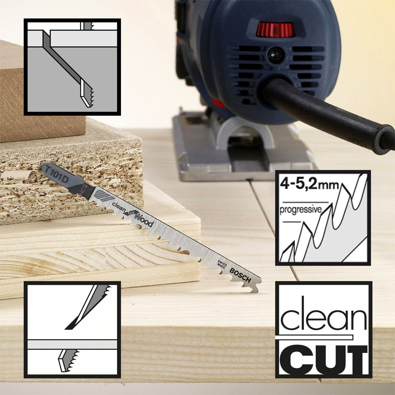 Bosch T101D Clean Jigsaw Blade for Wood 100mm (Pack of 5)