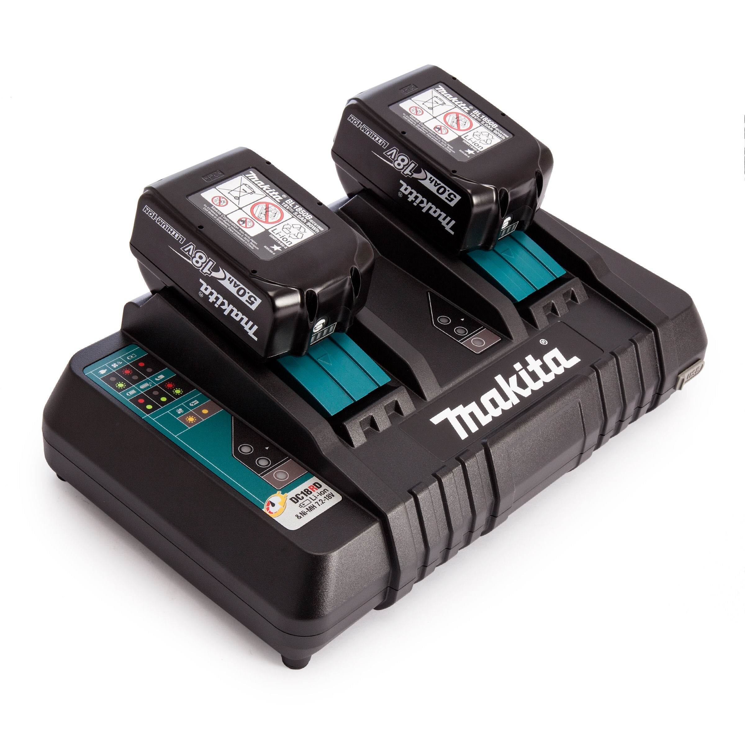 Makita 18V 2 BL1850B 5.0Ah Batteries & DC18RD Charger Set