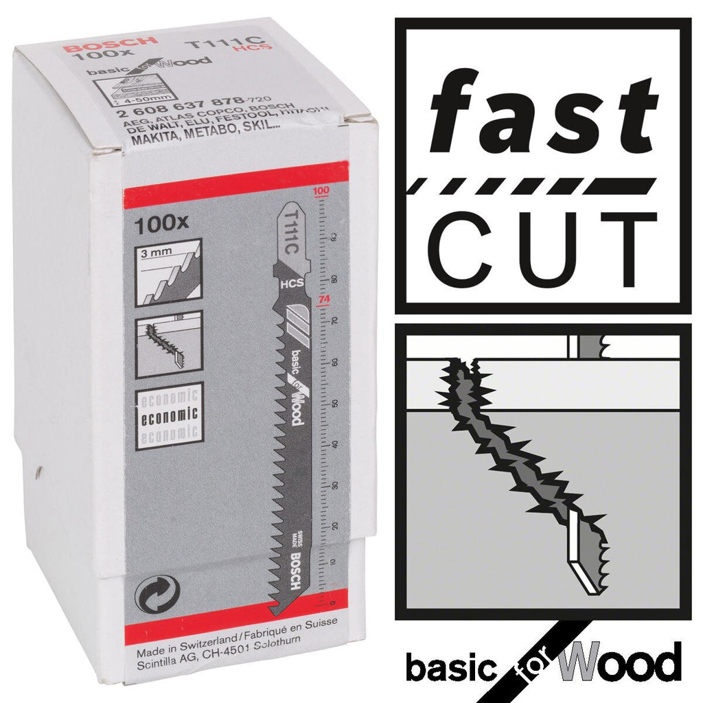 Bosch T111C Basic Jigsaw Blade for Wood (Pack of 100)