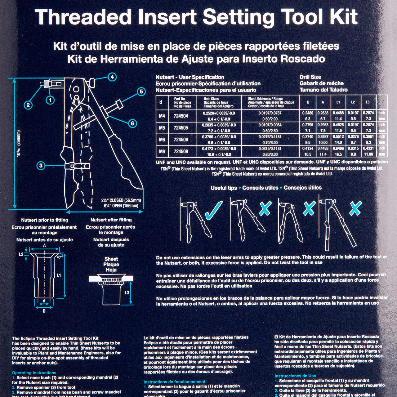 Eclipse 2745 Threaded Insert Setting Tool Kit 4 - 8mm