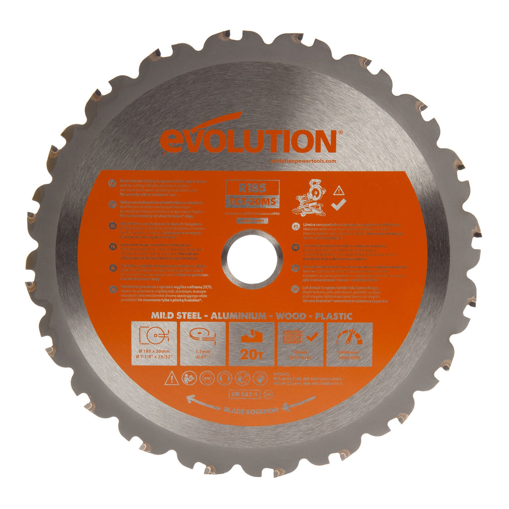 Evolution R185TCT-20MS Multi Material TCT Saw Blade 185x 20mmx 20T