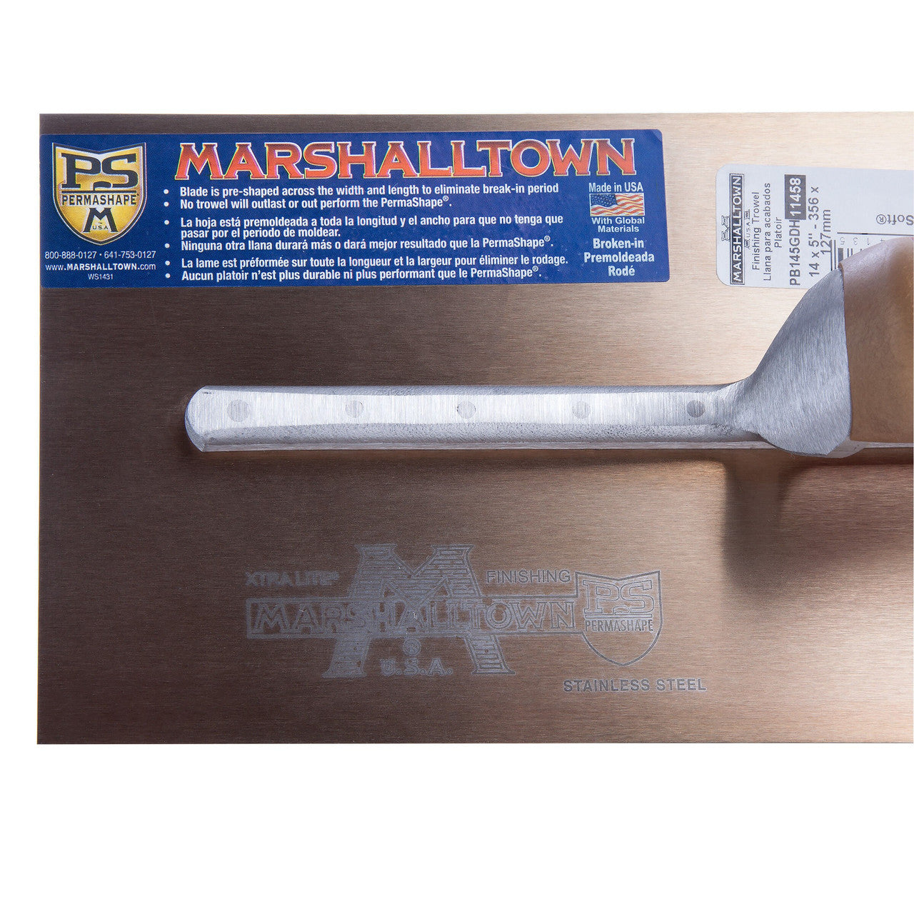 Marshalltown MPB145GDH Gold Stainless Steel Finishing Trowel 14" x 5"