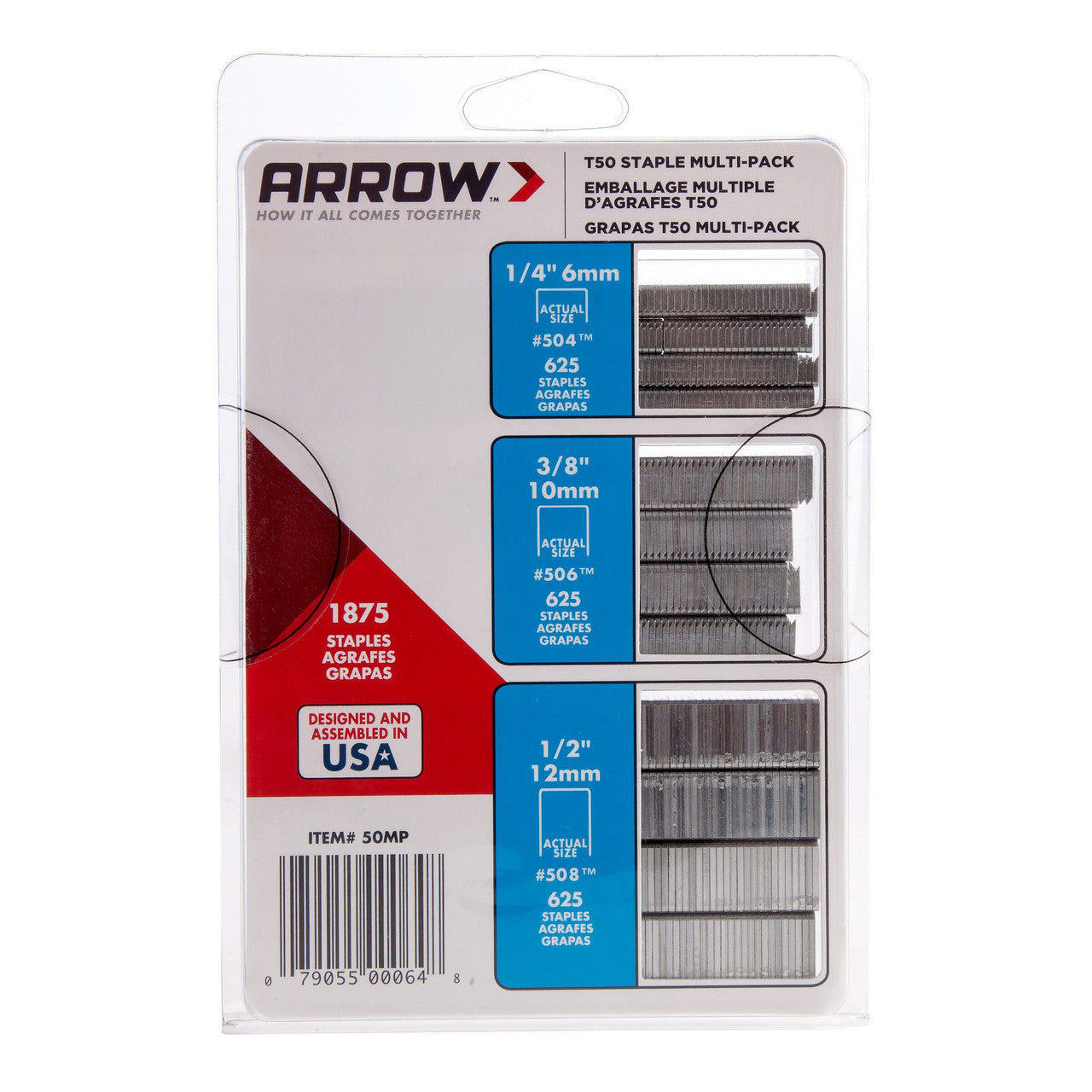 Arrow 50MP T50 Heavy-Duty Staples Multi-Pack (Pack of 1875)