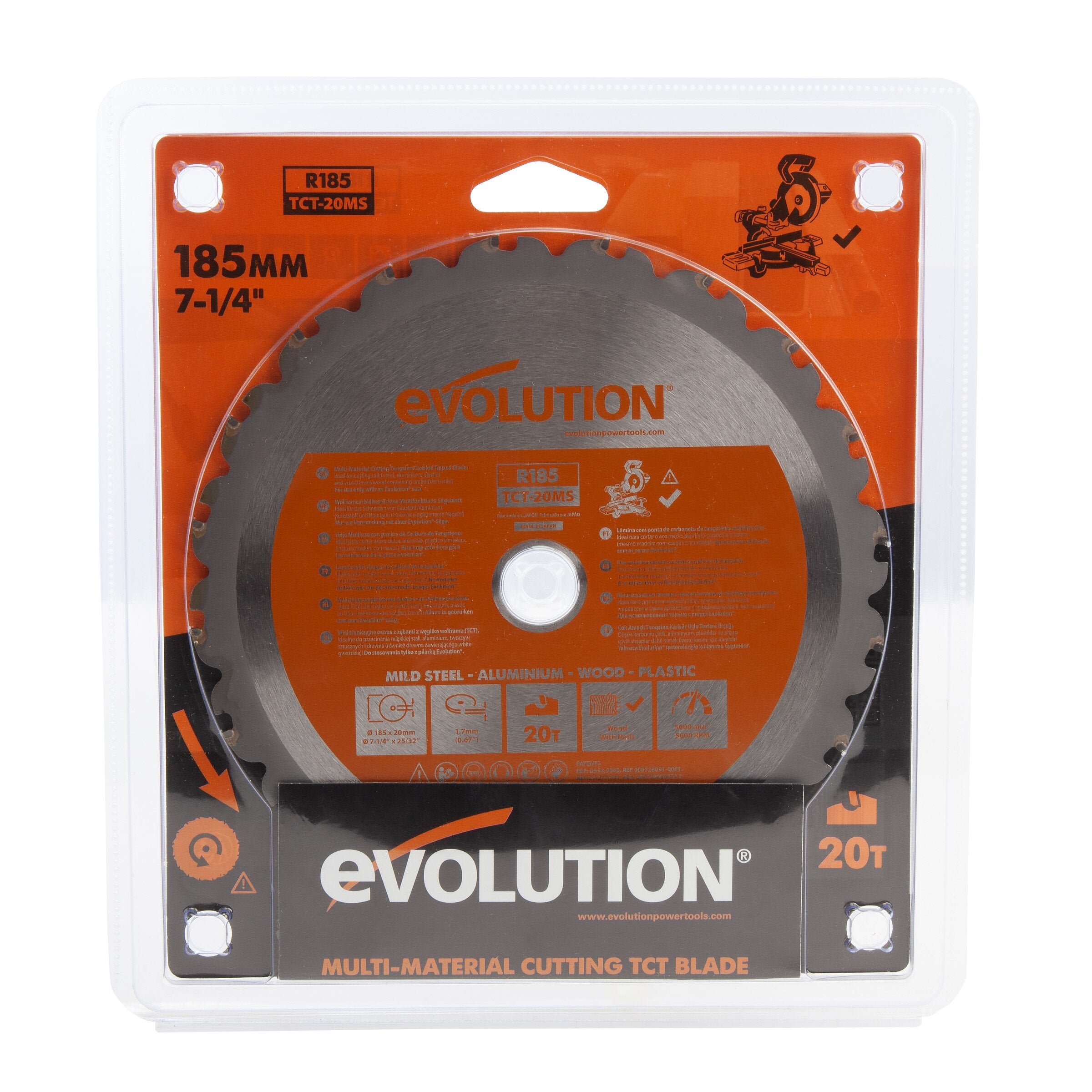 Evolution R185TCT-20MS Multi Material TCT Saw Blade 185x 20mmx 20T