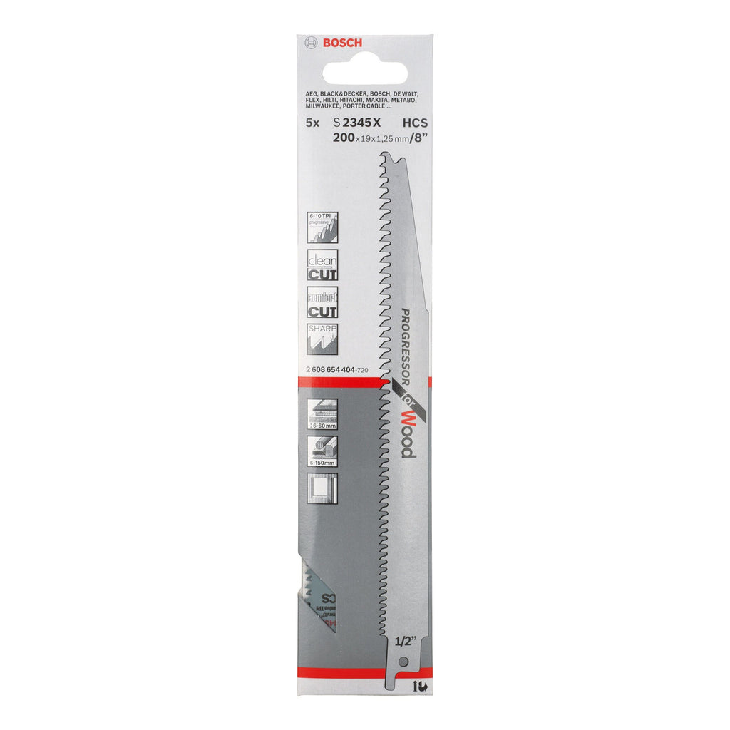 Bosch S2345X Progressor Reciprocating Saw Blade for Wood 200mm (Pack of 5)
