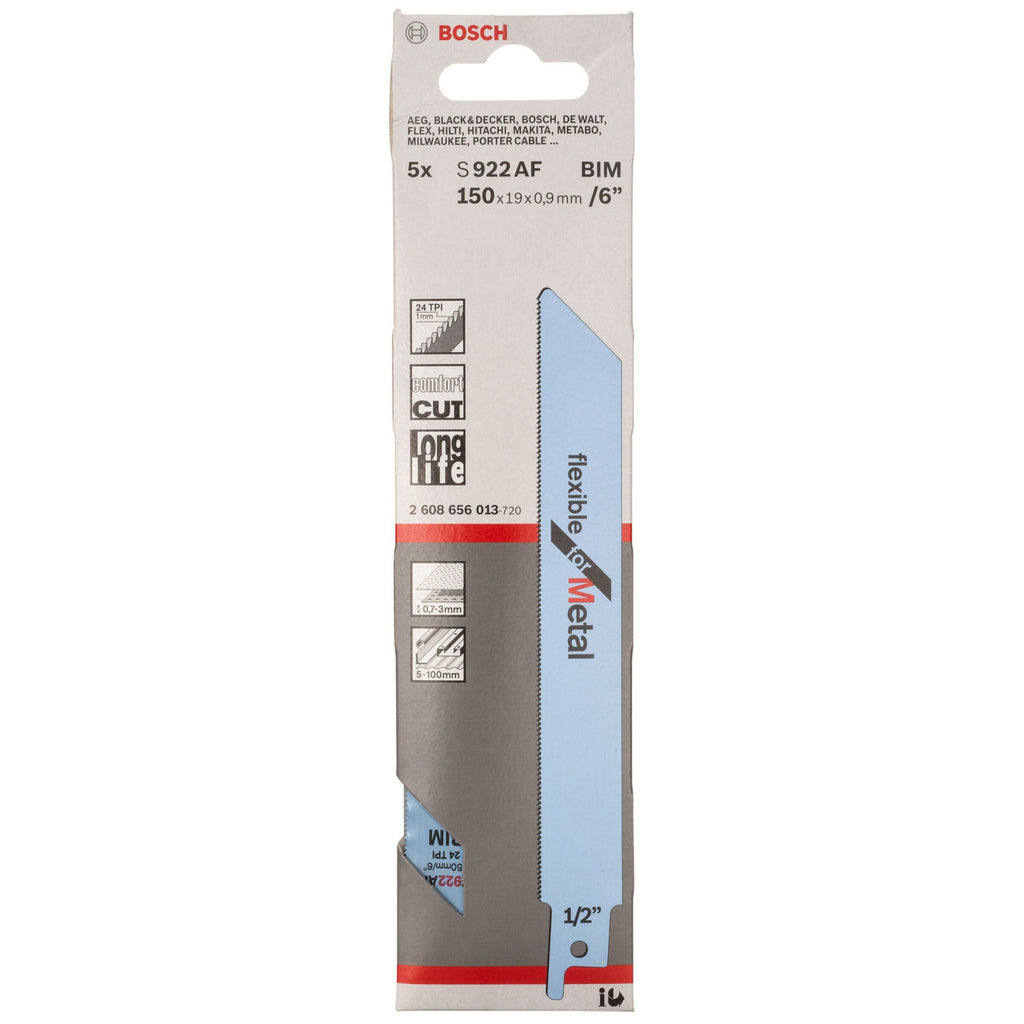 Bosch S922AF Flexible Reciprocating Saw Blade for Metal 150mm (Pack of 5)