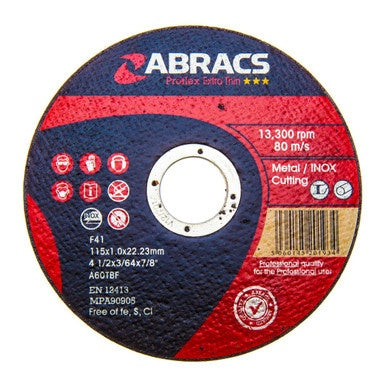 Abracs PFET11510FI Proflex Flat Extra Thin INOX Cutting Disc 115 x 1 x 22mm (Pack of 100)