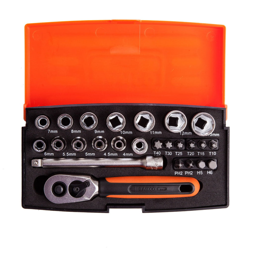 Bahco SL25 1/4" Drive Socket & Bit Set 4-13mm (25 Piece)