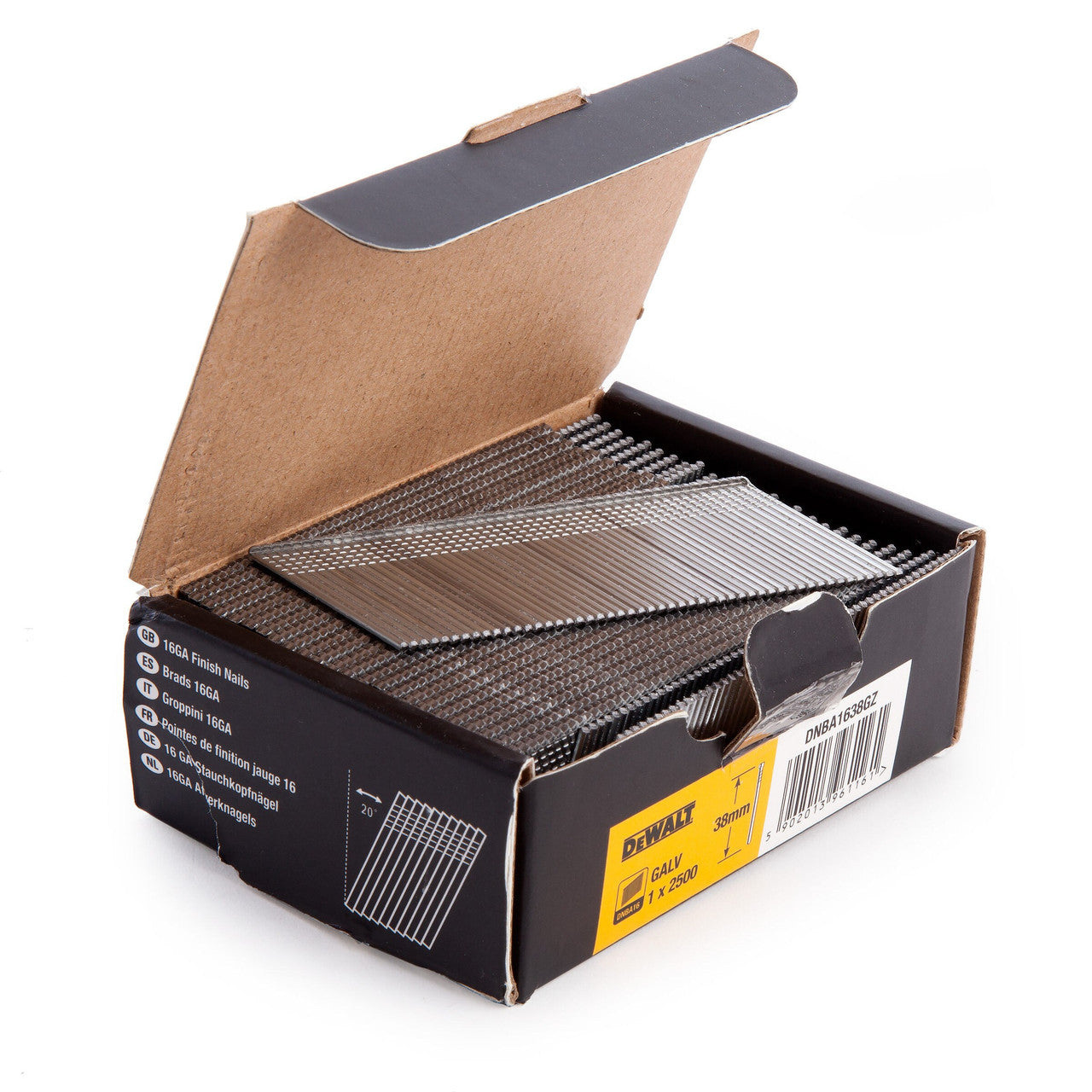 Dewalt DNBA1638GZ Galvanised Angled Finish Nail 16GA 38mm (Pack of 2500)