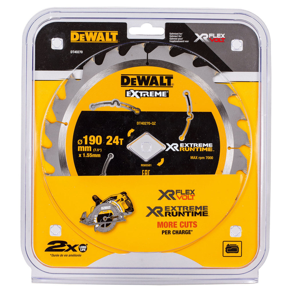 Dewalt DT40270 EXTREME RUNTIME Diamond Bore Circular Saw Blade 190mm x 24T