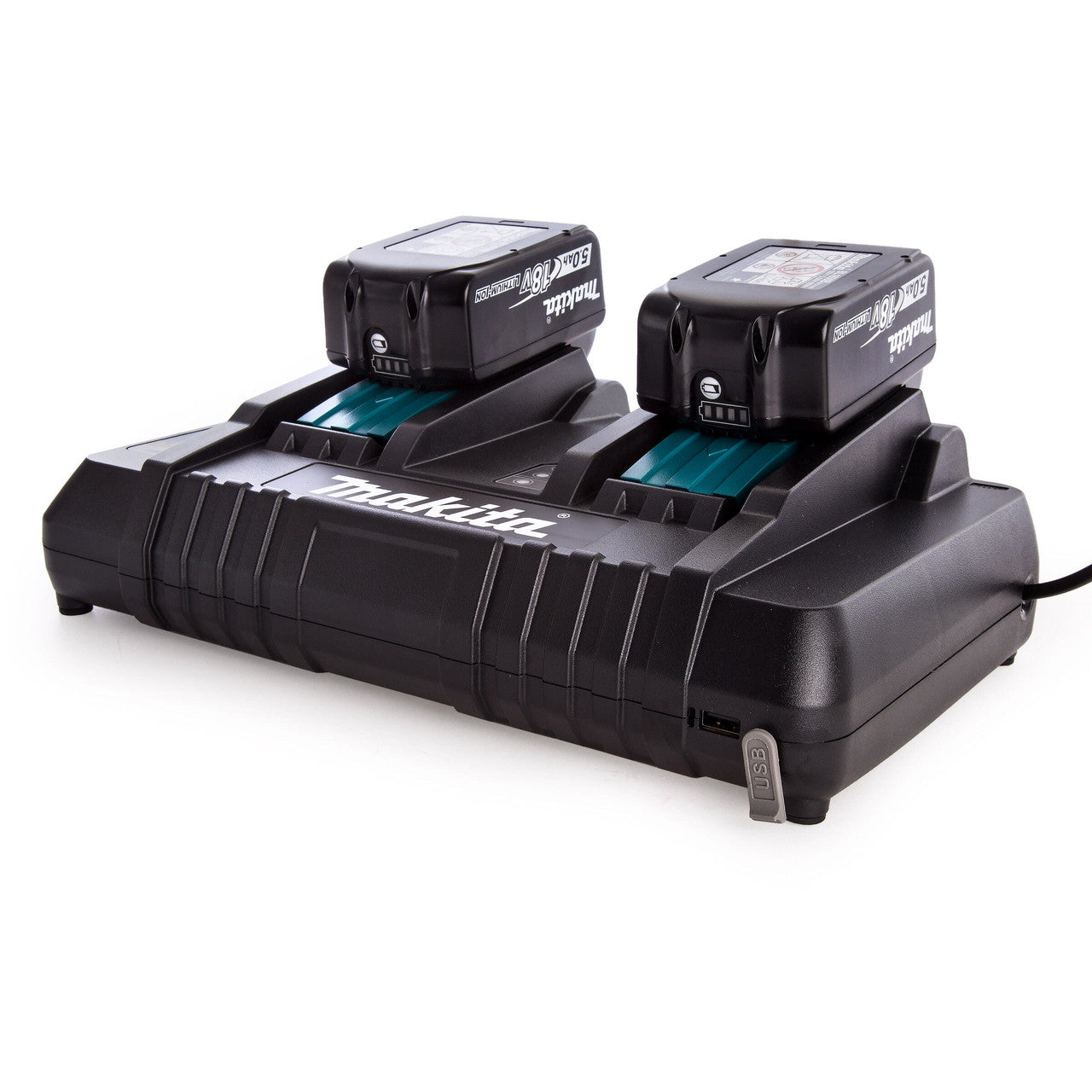 Makita DC18RD Dual Port Charger 7.2 - 18V with 4 x BL1850B 18V 5.0Ah Batteries