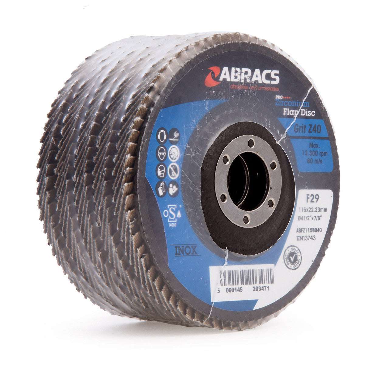 Abracs ABFZ115B040 Pro Zirconium Flap Disc 40 Grit x 115mm (Pack of 5)