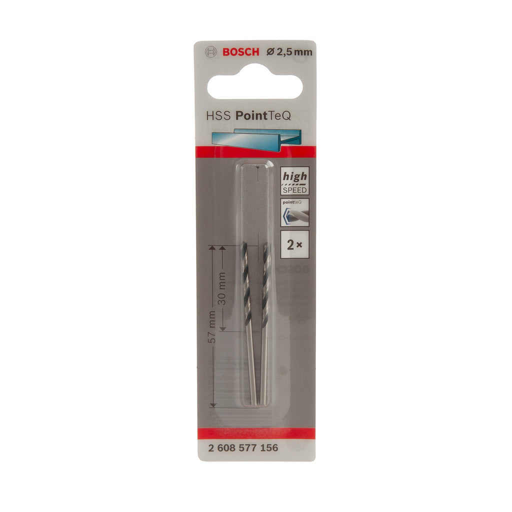 Bosch 2608577156 HSS Twist PointTeQ Drill Bit 2.5 x 30 x 57mm (Pack of 2)