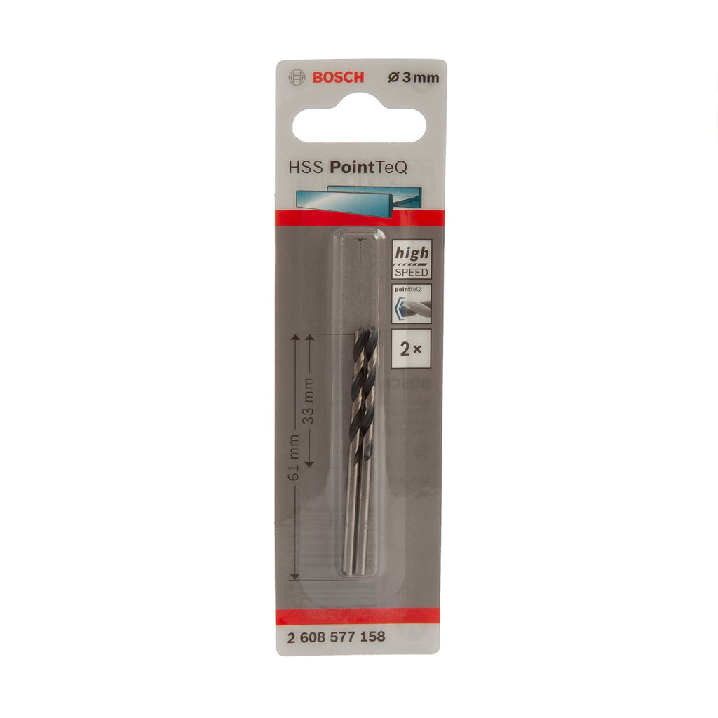 Bosch 2608577158 HSS Twist PointTeQ Drill Bit 3 x 33 x 61mm (Pack of 2)