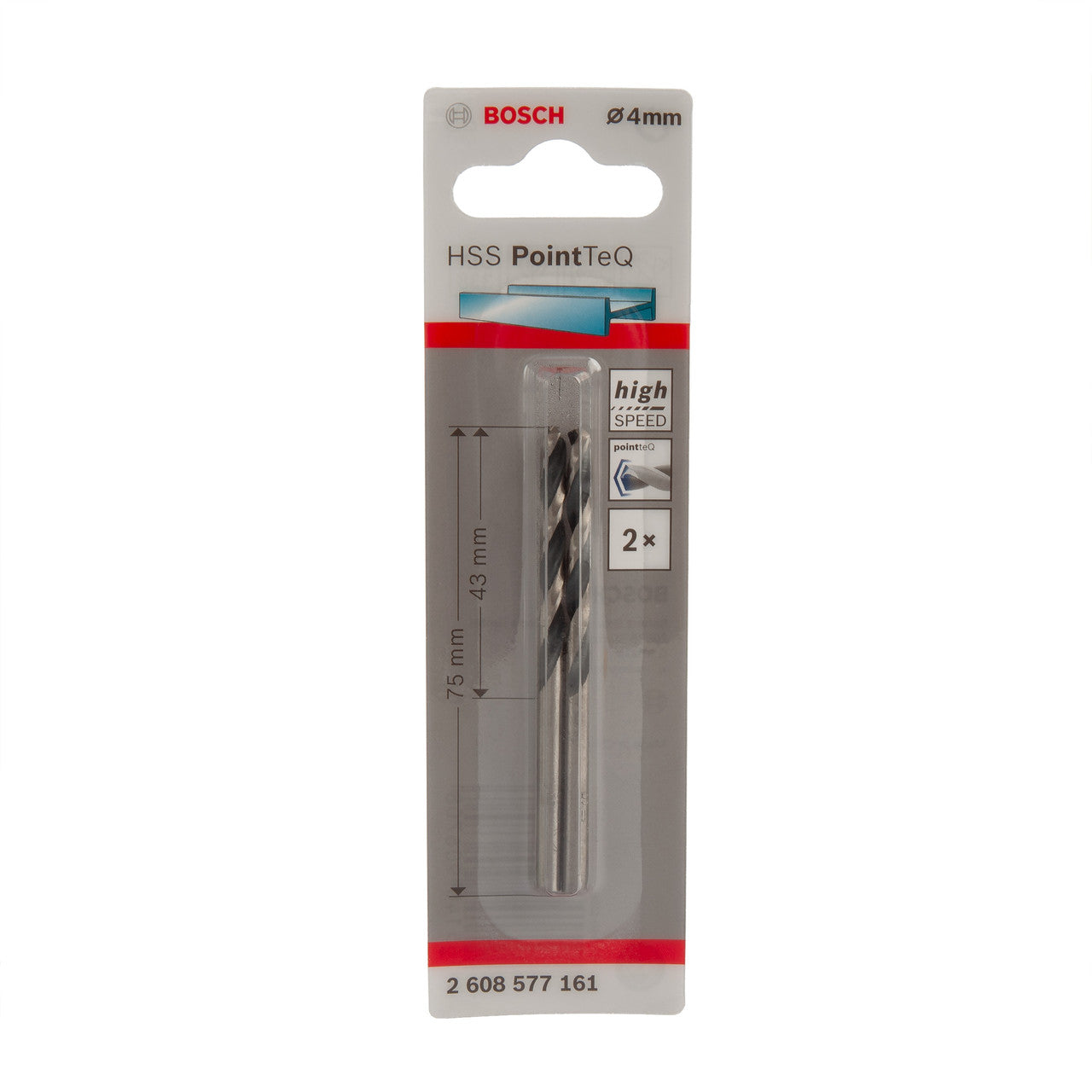 Bosch 2608577161 HSS Twist PointTeQ Drill Bit 4 x 43 x 75mm (Pack of 2)