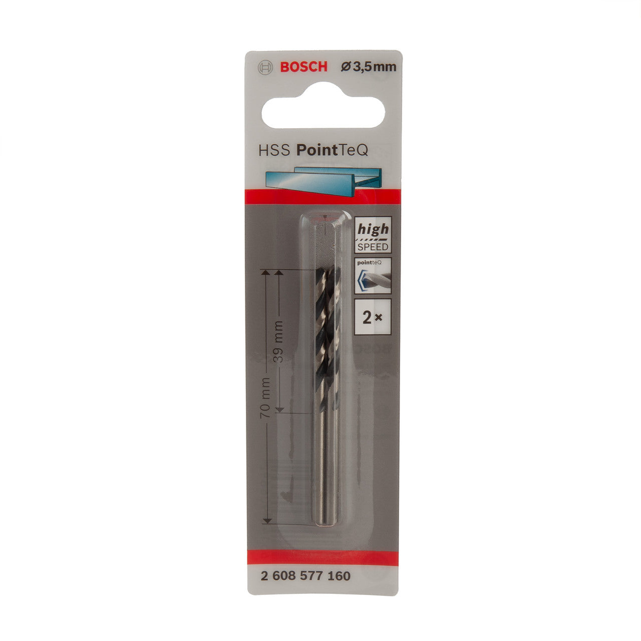 Bosch 2608577160 HSS Twist PointTeQ Drill Bit 3.5 x 39 x 70mm (Pack of 2)