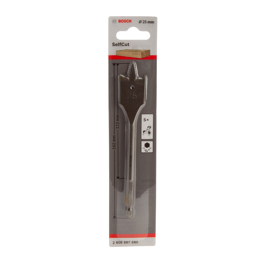 Bosch 2608587580 Self Cut Flat Drill Bit with Hex Shank 25 x 152mm