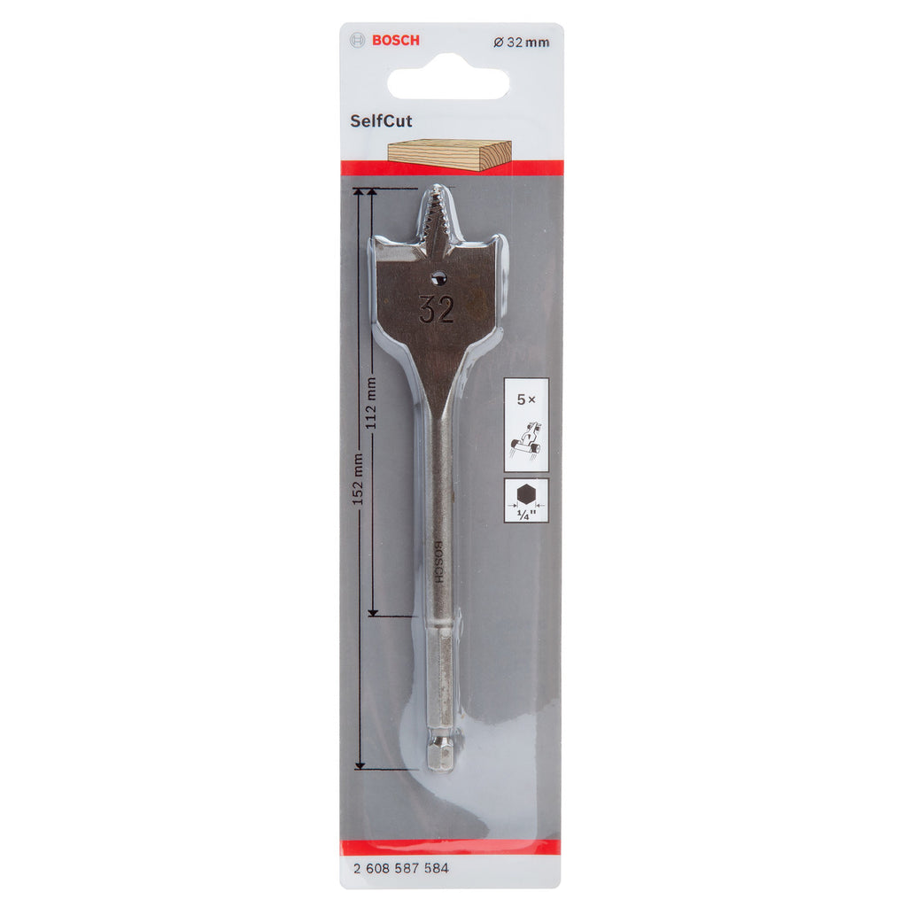Bosch 2608587584 SelfCut Flat Drill Bit with Hex Shank 32mm x 152mm 2