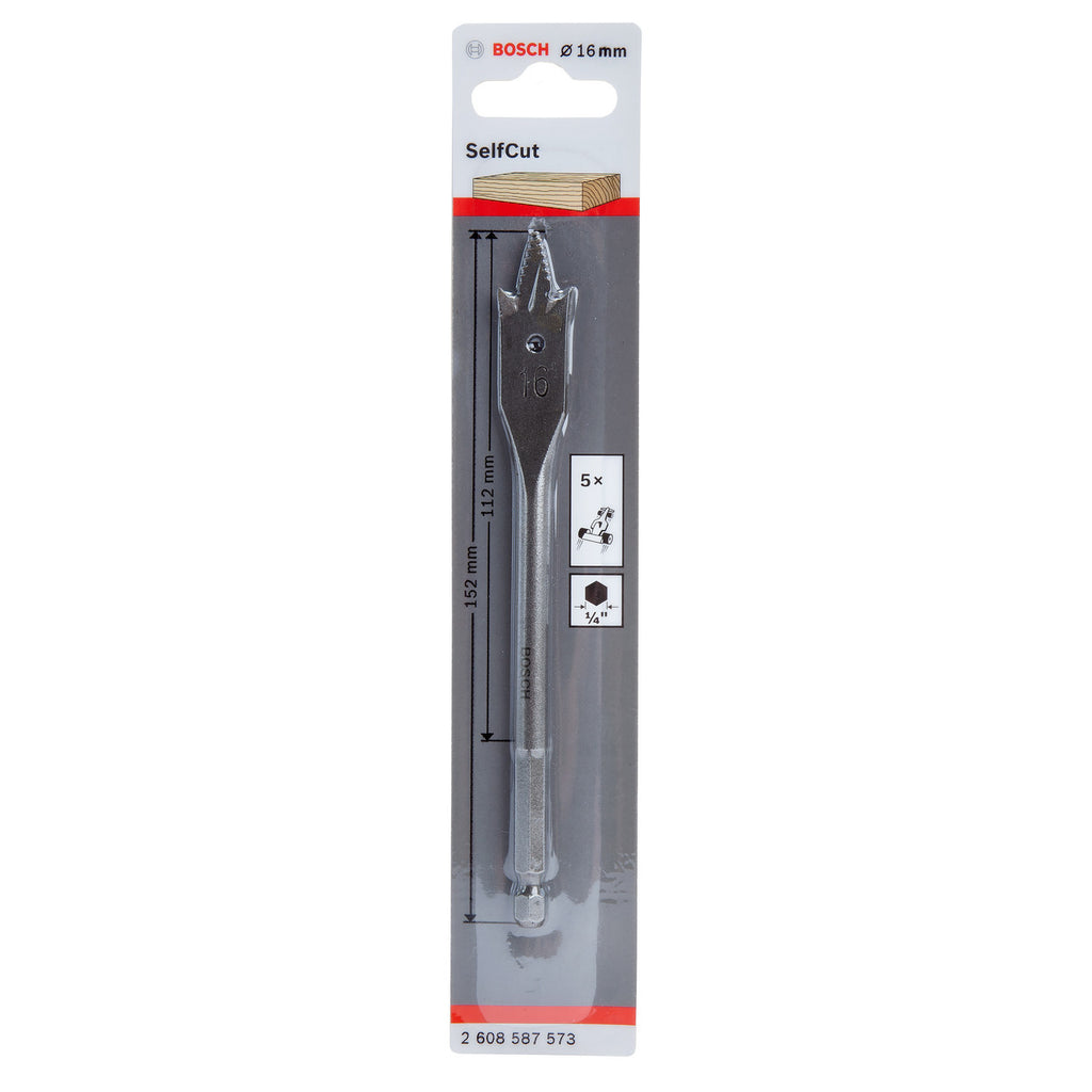 Bosch 2608587573 SelfCut Flat Drill Bit with Hex Shank 16mm x 152mm 2