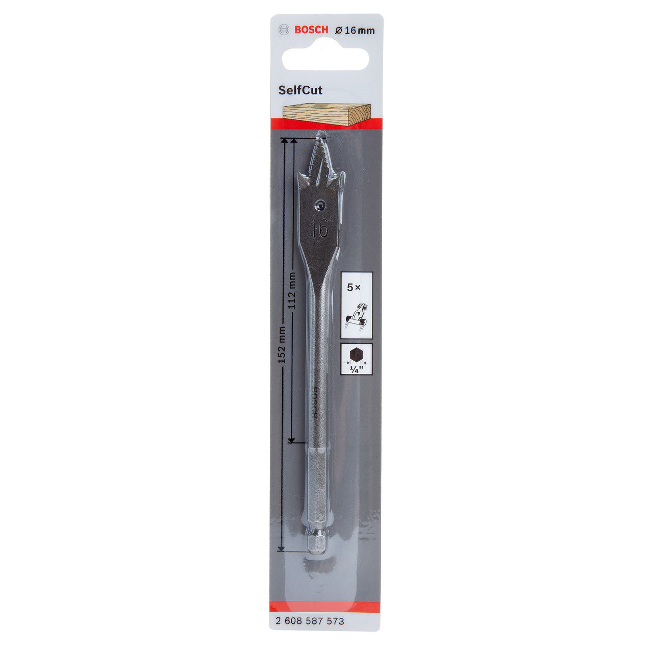 Bosch 2608587573 SelfCut Flat Drill Bit with Hex Shank 16mm x 152mm 2