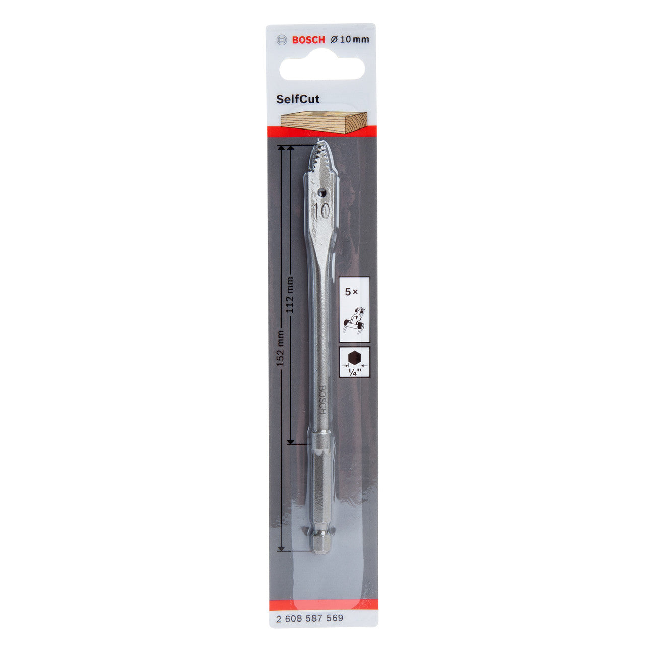 Bosch 2608587569 SelfCut Flat Drill Bit with Hex Shank 10mm x 152mm 2