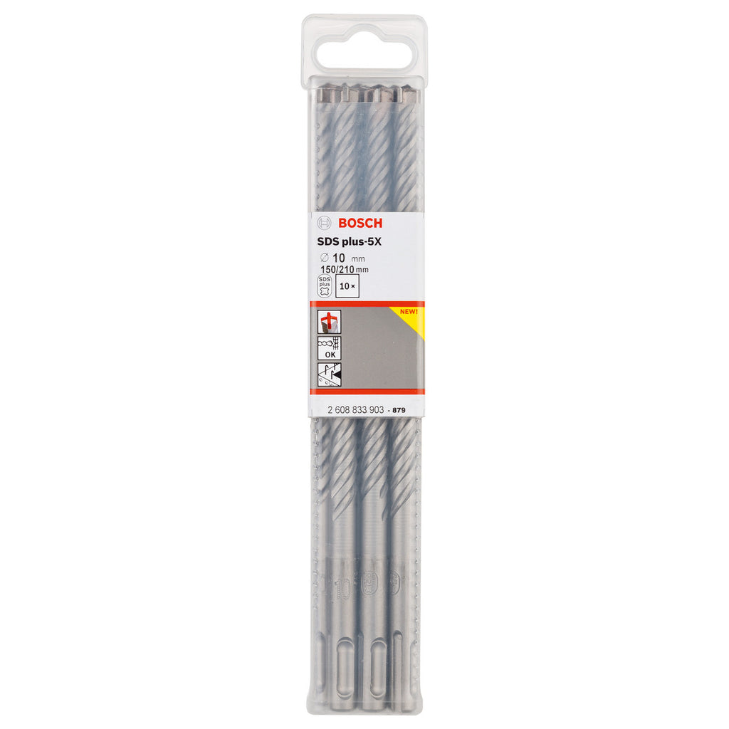 Bosch 2608833903 SDS Plus-5X Hammer Drill Bits 10.0mm x 150mm x 210mm (Pack Of 10) 2