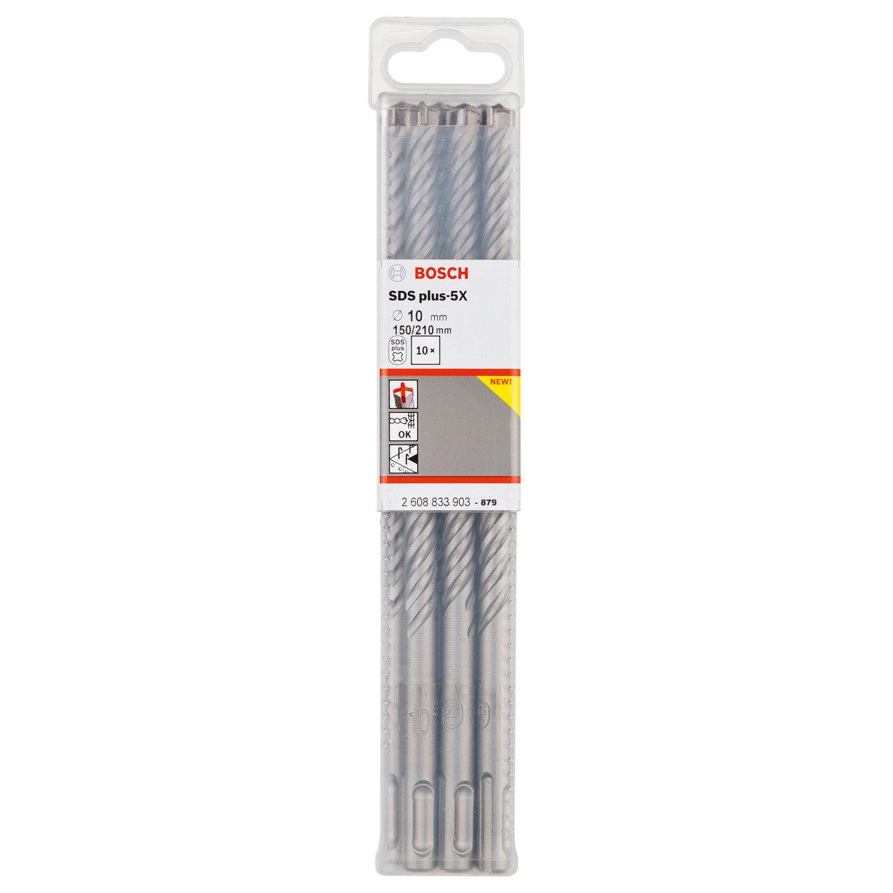 Bosch 2608833903 SDS Plus-5X Hammer Drill Bits 10.0mm x 150mm x 210mm (Pack Of 10) 2