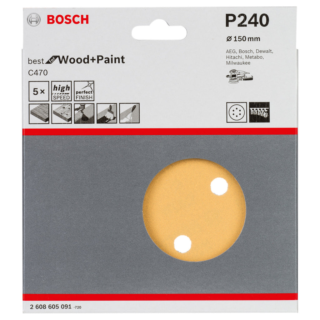 Bosch 2608605091 Sanding Disc C470 Best for Wood and Paint 150mm x 240 Grit (Pack Of 5) 2