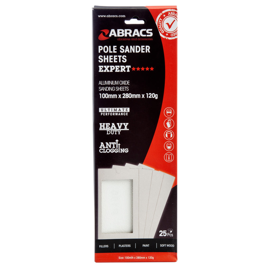 Abracs ABPS120 Pole Sander Sheets 120 Grit 100mm x 280mm (25 Pack) 2
